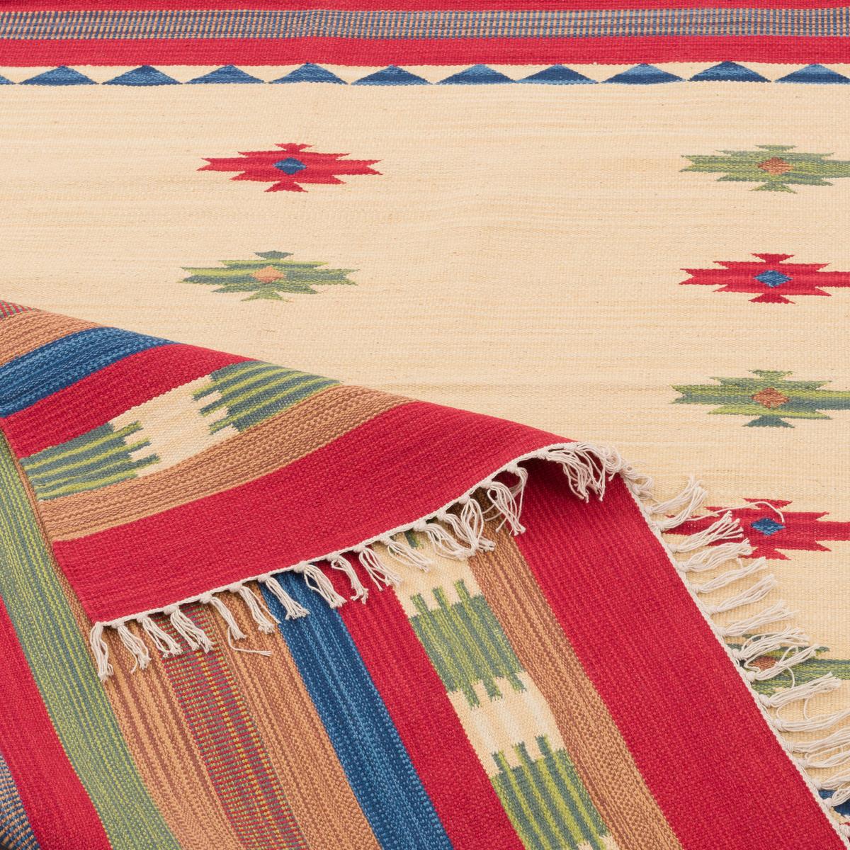 BAUMWOLLE NATUR KELIM TEPPICH LINA TREND - Rot, Textil (200/290cm) - Pergamon
