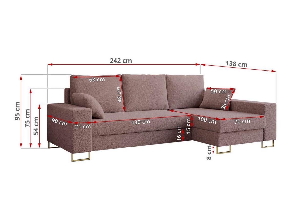 ECKSOFA Dorian Boucle Rosa - Goldfarben/Rosa, Textil/Metall (242/138cm) - MKS
