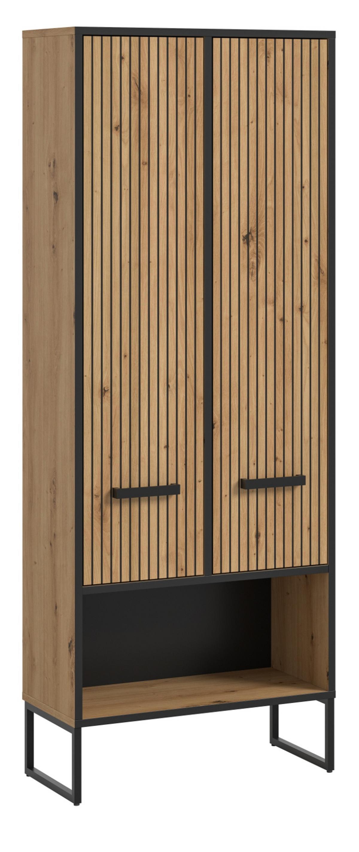 HOCHSCHRANK Eiche Artisan, schwarz 60 x 160 cm, Badezimmer Schrank mit Soft-Close - Schwarz/Eiche Artisan, Holzwerkstoff/Kunststoff (59/159/32cm) - Inn.Furn