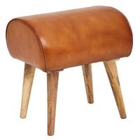 SITZHOCKER – Echtleder/Massivholz, 45x53x40 cm, 120 kg Belastbarkeit - Braun, Mangoholz/Leder (45/53/40cm) - KADIMA DESIGN