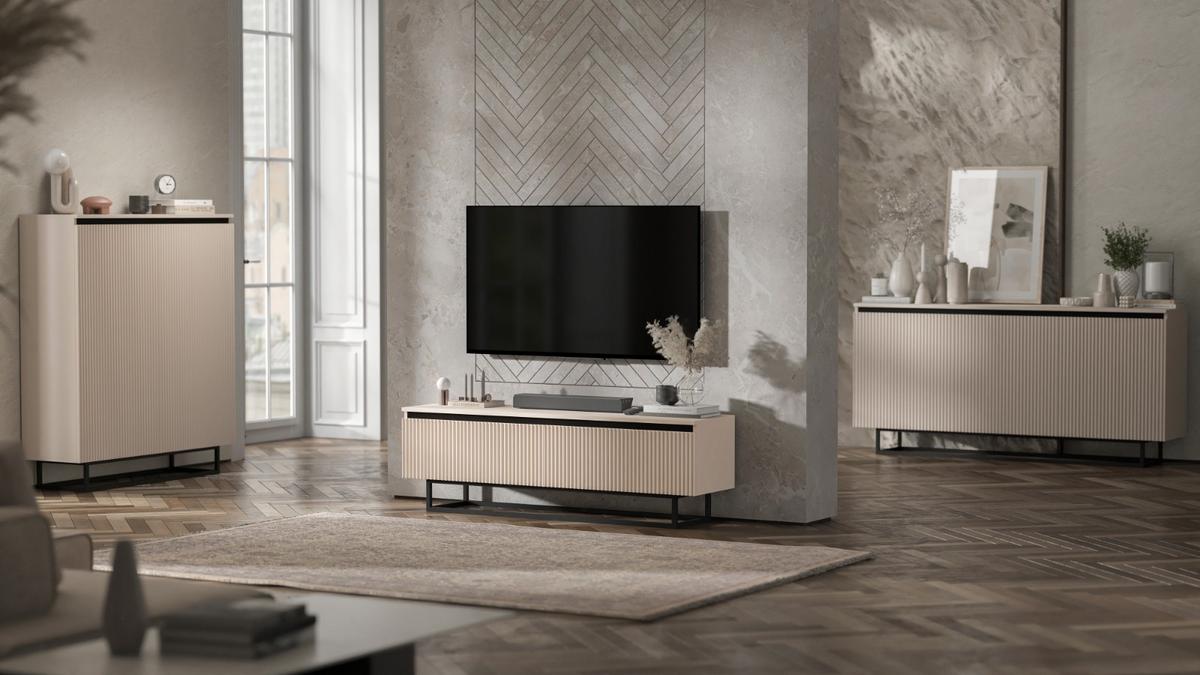 SIDEBOARD Selene 3D Kachmir Matt mit metallrahmen Glamour 167 cm - Kaschmir/Schwarz, Holzwerkstoff/Metall (167/79/35cm) - Meble Lindner
