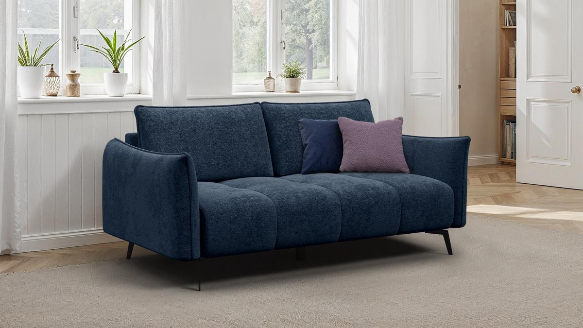 SOFA AERA 2,5-Sitzer, dunkelblau - Schwarz/Dunkelblau, Holz/Textil (187/89/96cm) - Wozimo