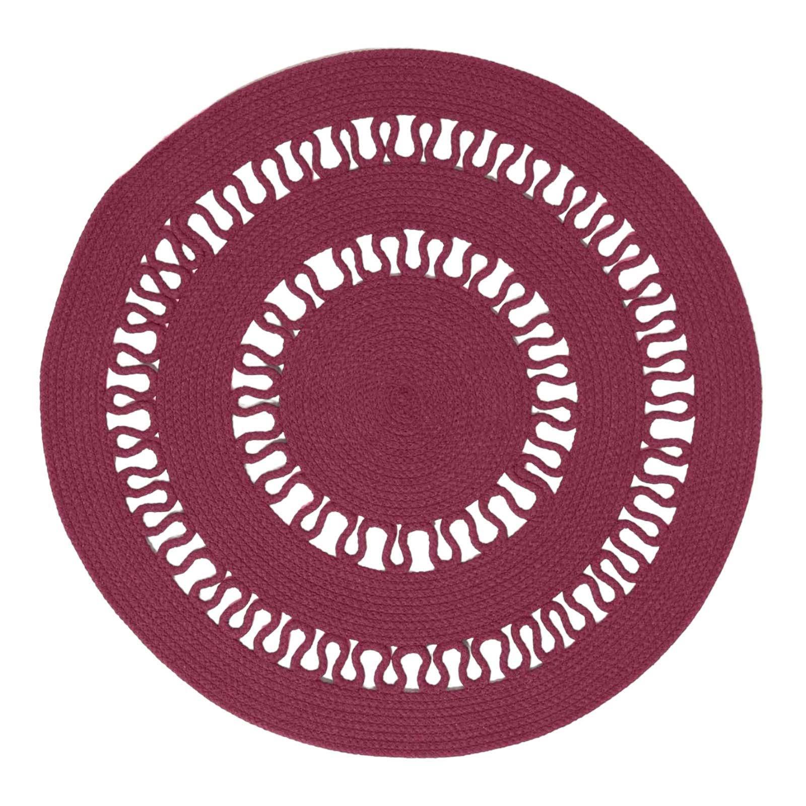 TEPPICH geflochten rund mit Häkel-Muster 70 cm - Weinrot, Textil (70/70cm) - Homescapes
