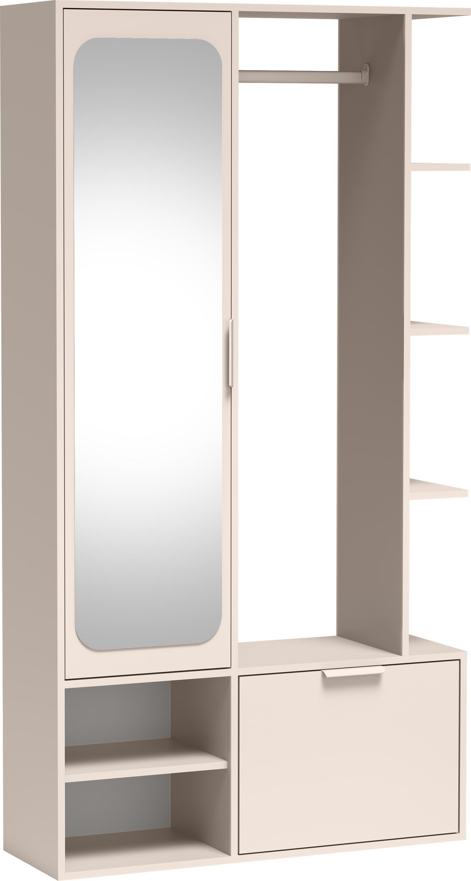 GARDEROBE Mela mit Spiegel, Sitzbank & Kleiderstange – 100/189/33 cm – Kaschmir - Kaschmir/Beige, Holzwerkstoff/Metall (100/189.4/33cm) - WFL GROUP
