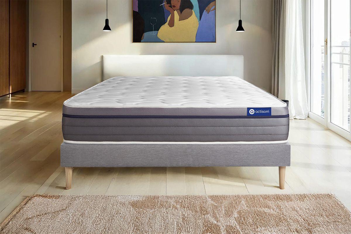 BETT Actimemo zen Memory-Schaum 80 x 200 cm h1 - Kit Bettgestell Grau - Beige/Grau, Karton/Holz (80/200cm) - ACTISOM