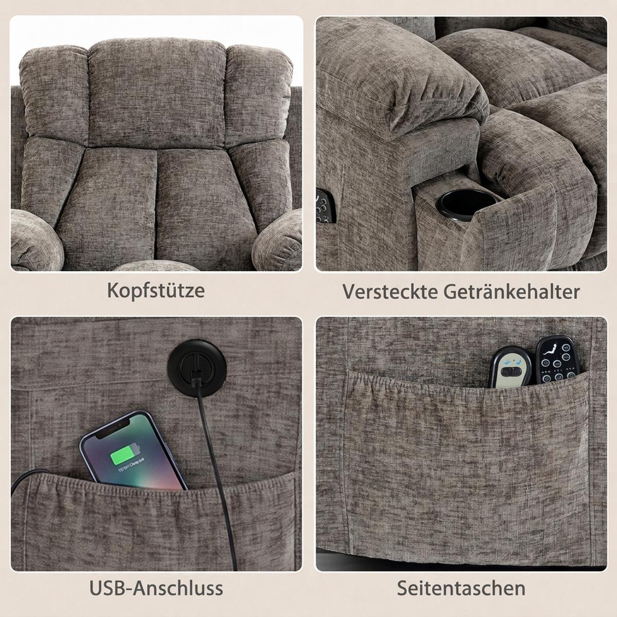 FERNSEHSESSEL Chenille-Stoff Stahl Dunkelgrau - Dunkelgrau/Schwarz, Textil/Metall (99/104/98cm) - HOMCOM