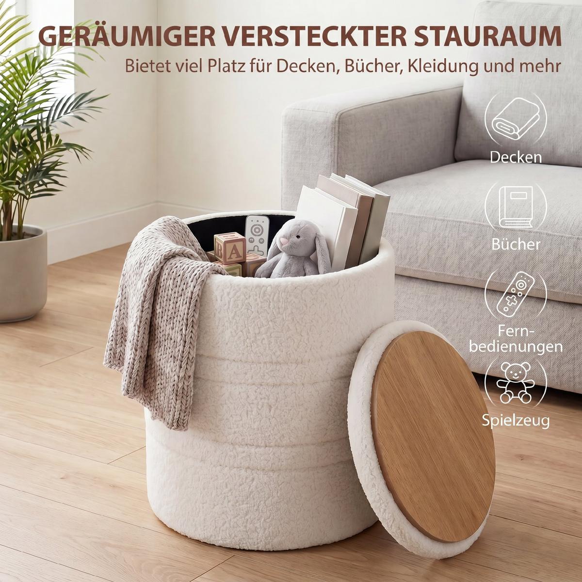 AUFBEWAHRUNGSHOCKER Sherpa-Weiß - Weiß, Kunststoff/Textil (36.5/46.5/36.5cm) - HOMCOM