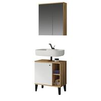 BADMÖBEL-SET 2-teilig weiß, Evoke Eiche, Badkombination 60 cm - Eichefarben/Schwarz, Glas/Holzwerkstoff (60/190/33cm) - Furn.Design