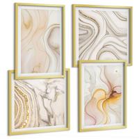 BILDER SET 4er Set - 50x50 cm & 40x60 cm Goldrahmen - Abstrakte warme Muster - Goldfarben, Kunststoff (50/50cm) - TULUP