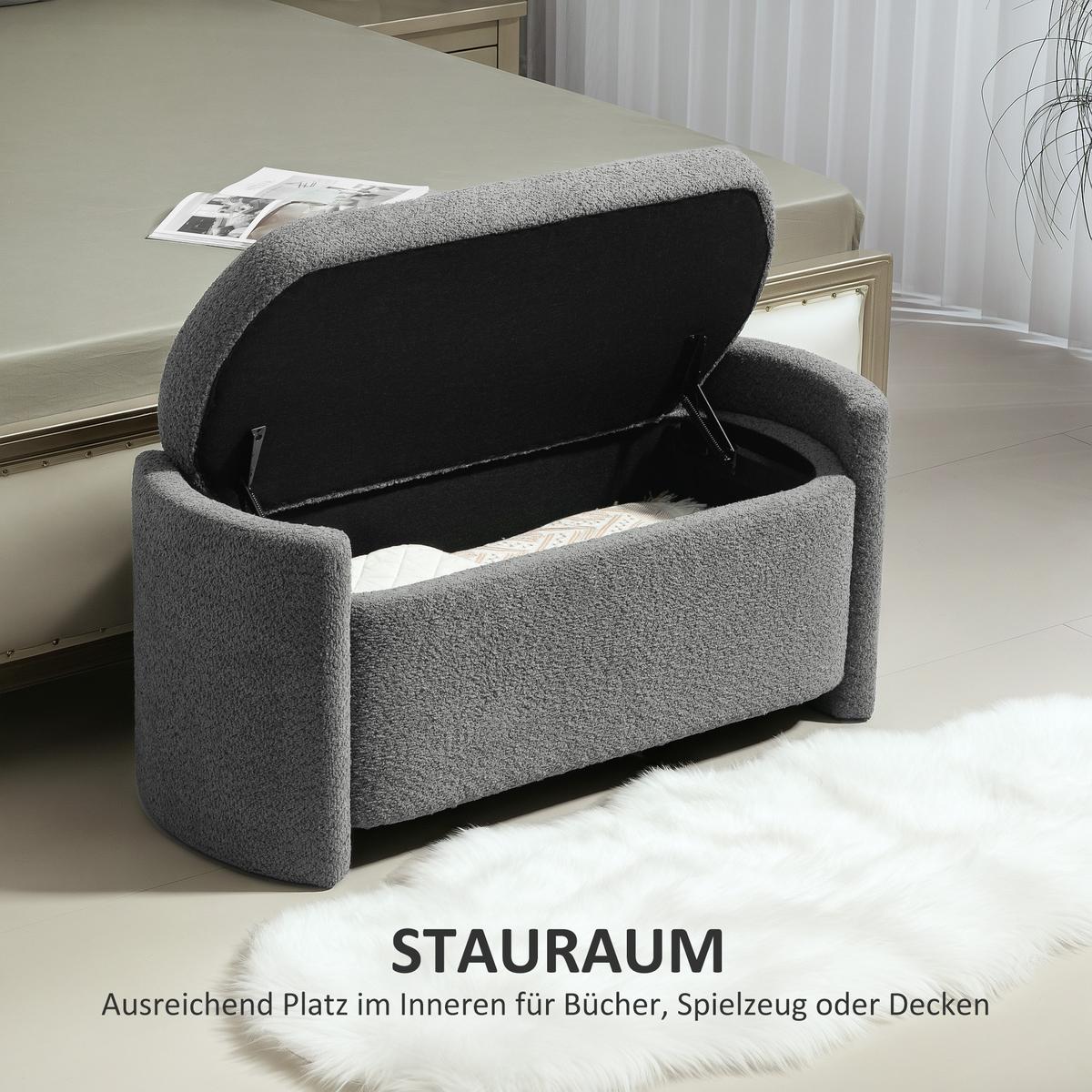 TRUHENBANK Samtoptik Grau - Eukalyptusholzfarben/Grau, Holz/Kunststoff (44/45.5/105cm) - HOMCOM