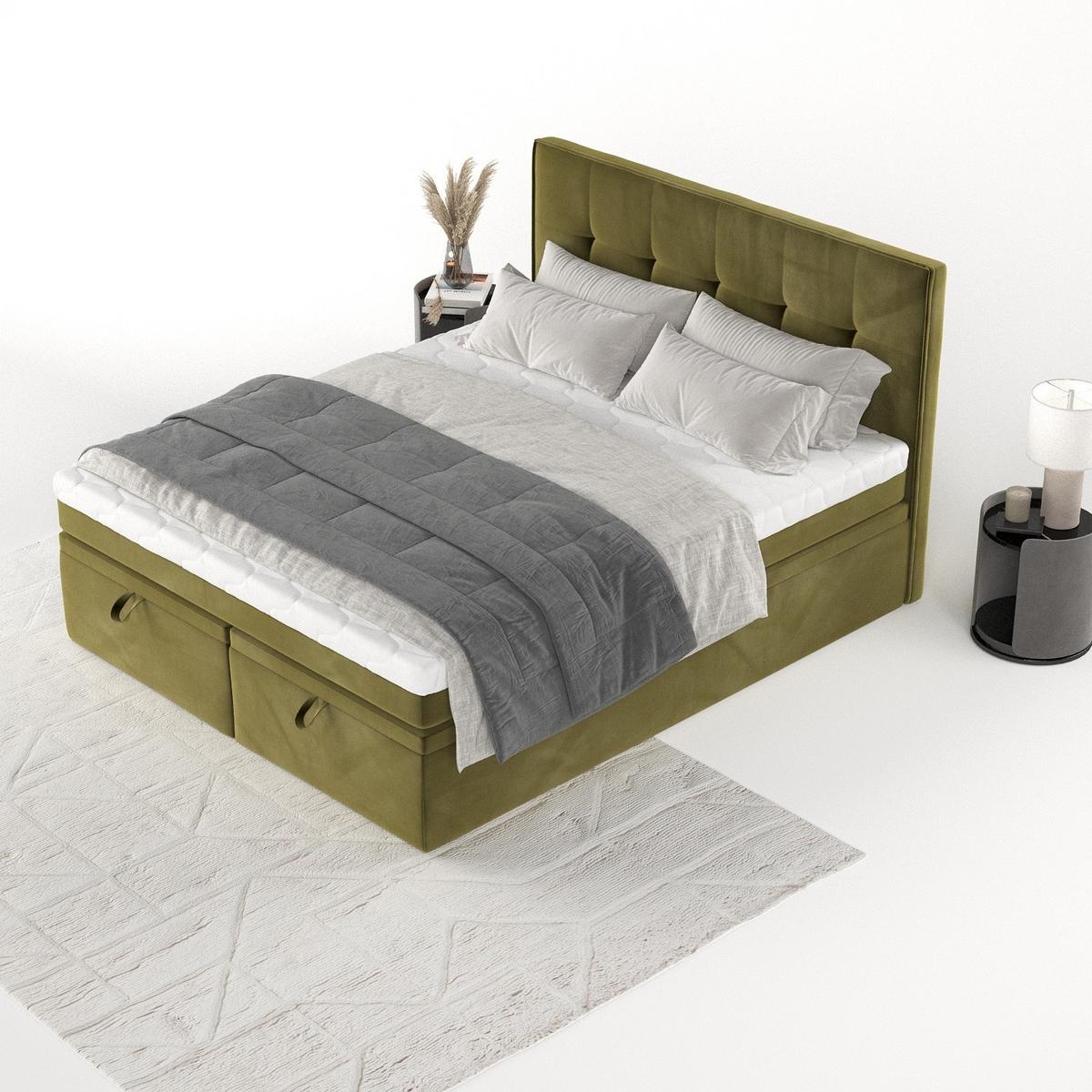BOXBETT Arivo 140/200 cm Olivgrün im Kronos Stoff - Schwarz/Olivgrün, Holz/Holzwerkstoff (140/200cm) - AltaBeds