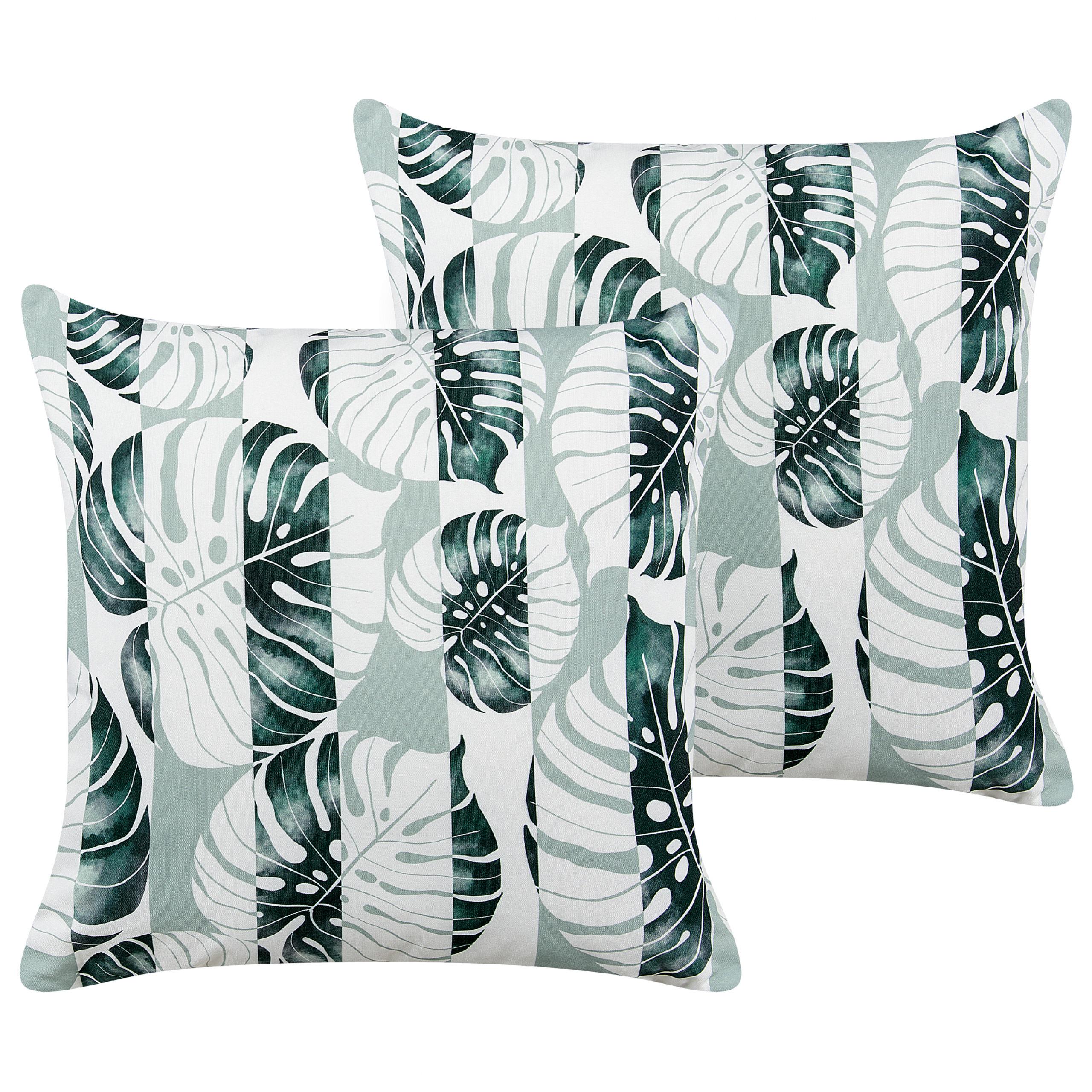 OUTDOOR-KISSEN 2er-Set Blattmuster grün 45/45 cm Termini - Hellgrau, Textil (45/45cm) - Beliani