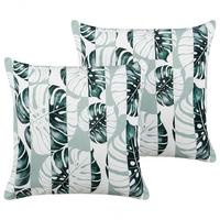 OUTDOOR-KISSEN 2er-Set Blattmuster grün 45/45 cm Termini - Hellgrau, Textil (45/45cm) - Beliani