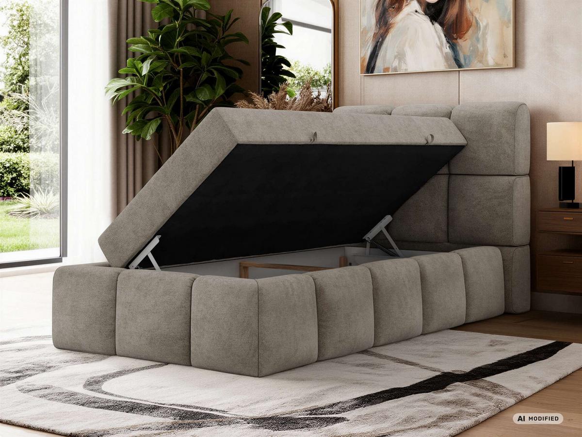 BOXBETT NIRA 90/200 - Greige Stukture - Topper T25 - H4 - Greige/Schwarz, Kunststoff/Textil (200/90cm) - MKS