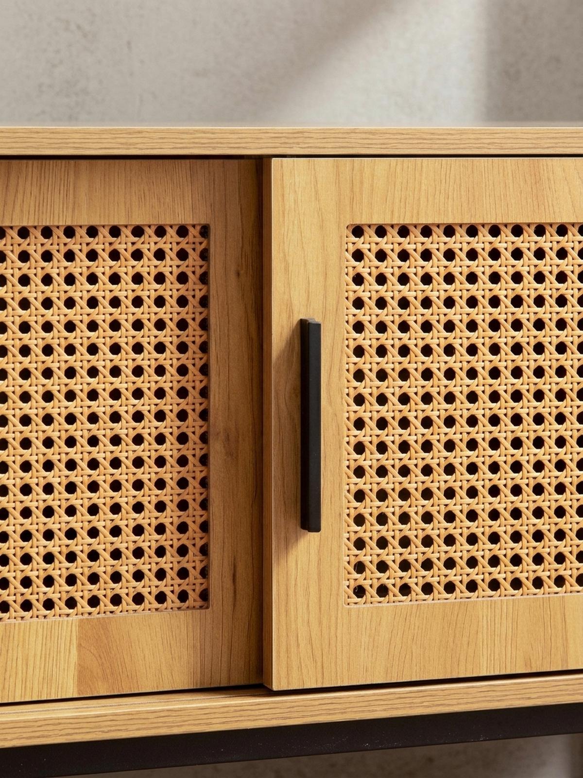 LOWBOARD Eiche-Dekor Zeitloser Stil 120x45,5x40 cm mit Wiener Geflecht und Schiebetüren - Schwarz/Braun, Holzwerkstoff/Metall (120/46/40cm) - KADIMA DESIGN