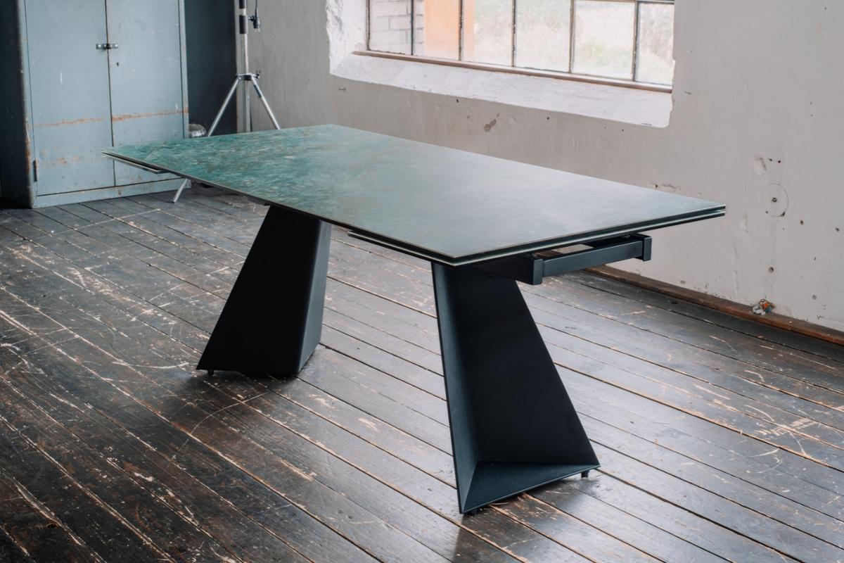 ESSTISCH LODI Grün Glas - Schwarz/Grün, Glas/Metall (100/200/76cm) - KAWOLA