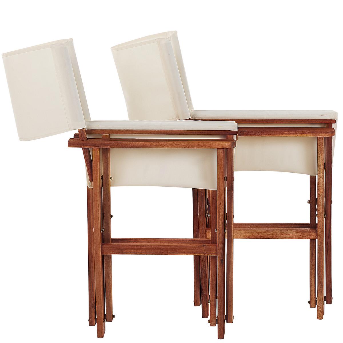 GARTENSTUHL 2er-Set Akazienholz dunkelbraun Auflagen cremeweiß Cine - Dunkelbraun/Weiß, Holz (50/91/50cm) - Beliani
