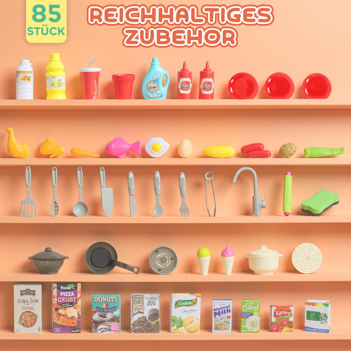 SPIELKÜCHE 85-teiliges Zubehör, elektrischer Wasserhahn - Multicolor, Kunststoff (24/66cm) - AIYAPLAY