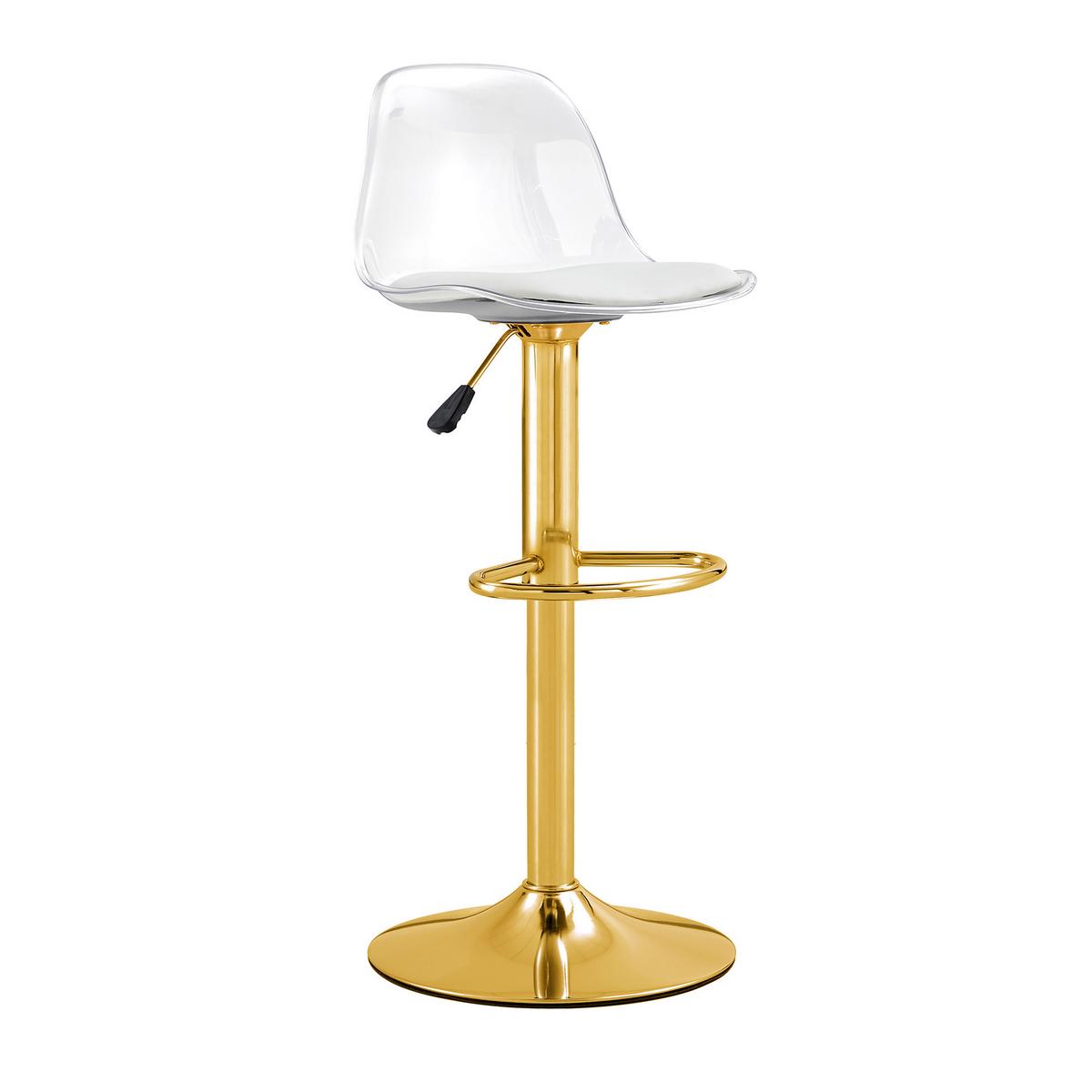 BAR-SET Runder Glastisch 89cm & 2 Hocker Transparent Gold Verstellbar - Goldfarben, Glas (89/92/89cm) - Urban Meuble