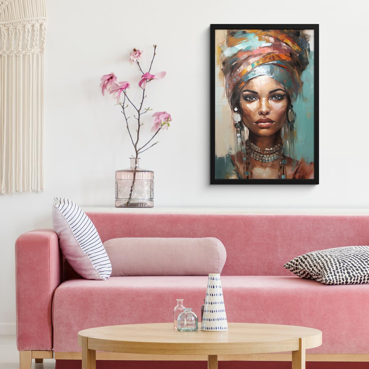 POSTER MIT RAHMEN Frau - Kunst - Schmuck - Porträt Bilder mit Rahmen 40x60 cm - Blaugrau, Papier (40/60cm) - MuchoWow