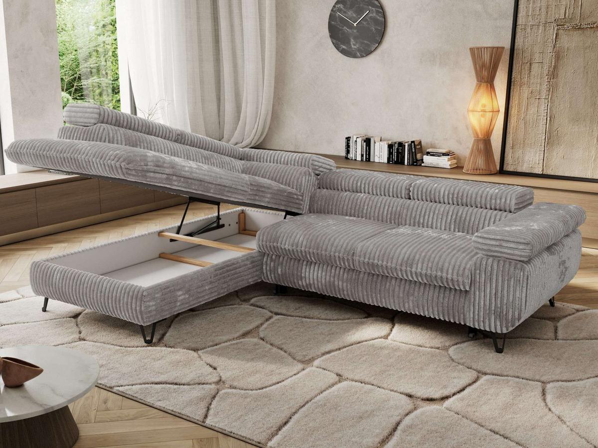 ECKSOFA PABLO L Hellgrau Cord - Links Seite - Hellgrau/Schwarz, Textil/Metall (208/273cm) - MKS