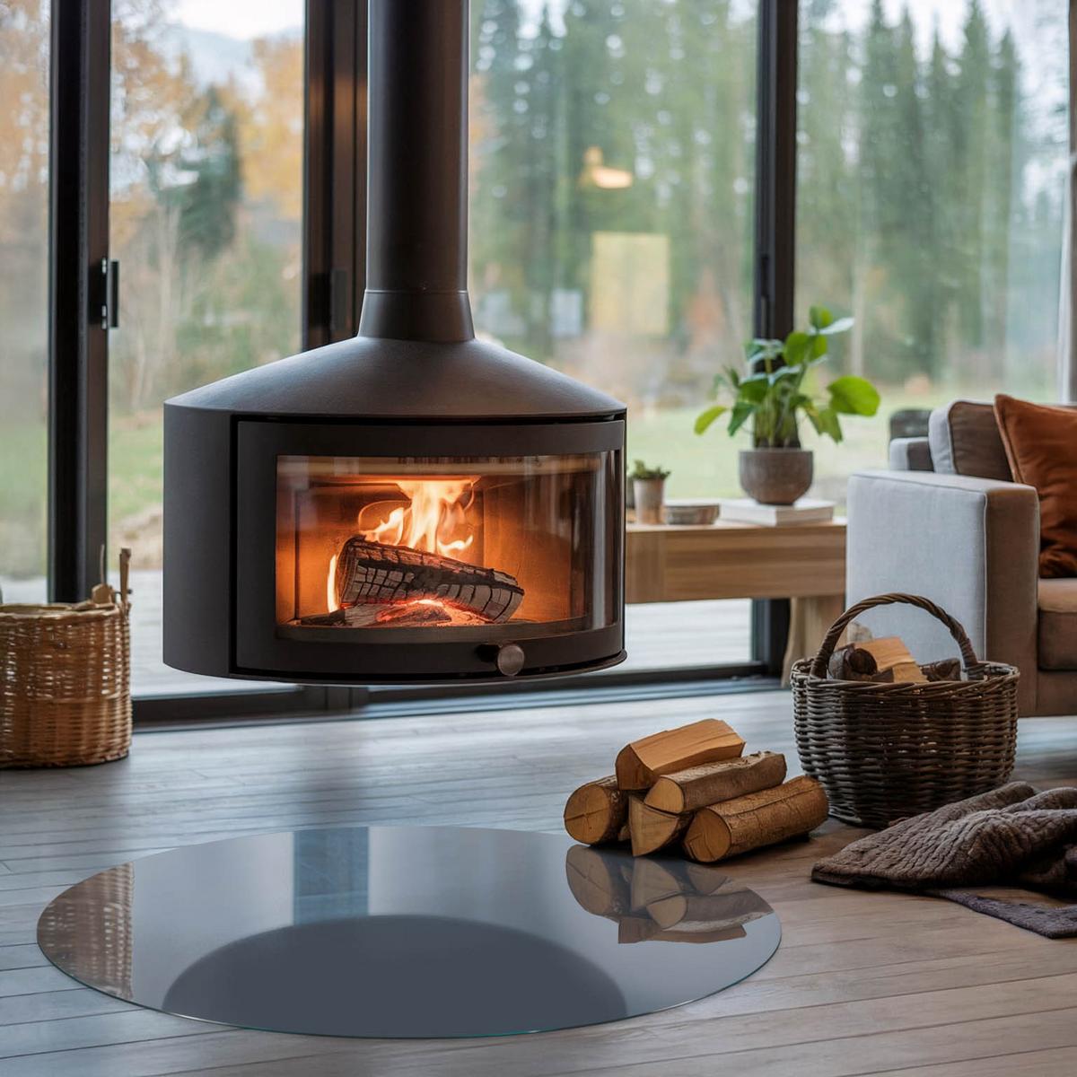 GLASPLATTE für Kamin Ø 100 cm - Dunkelblau, Glas (100/100/0.4cm) - TULUP