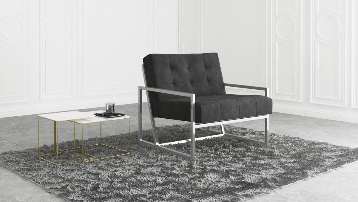 LOUNGESESSEL Duban Schwarz Samtstoff - Silberfarben/Schwarz, Holz/Textil (84/81/89cm) - S-Style Möbel