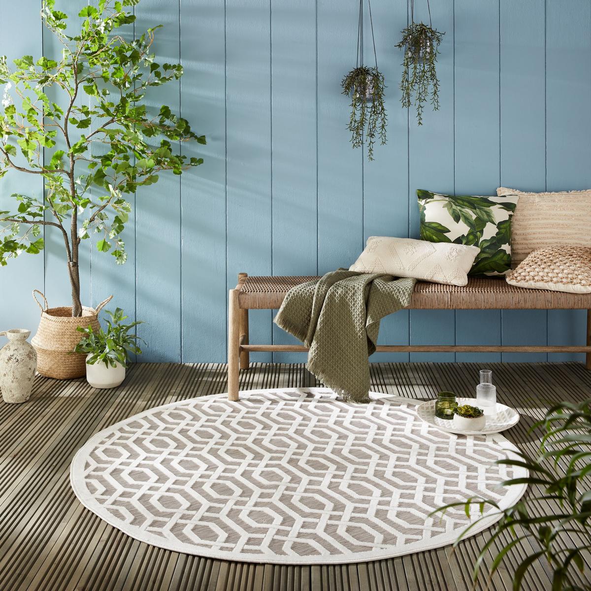 OUTDOORTEPPICH Waschbar STOUR, geometrisch, Grau-Beige, Ø 160 cm - Beige, Textil (160/160cm) - KADIMA DESIGN