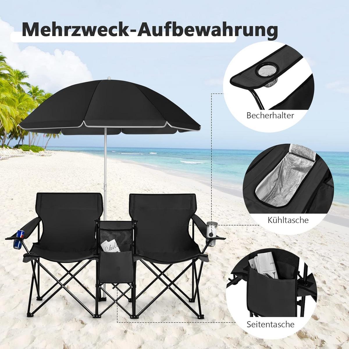 CAMPINGSTUHL Schwarz(2er-Set) - Schwarz, Metall (160/85/55cm) - COSTWAY
