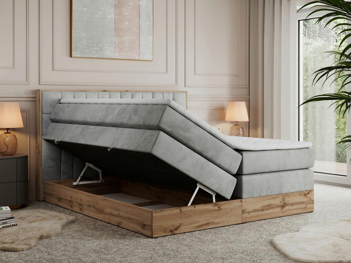 BOXSPRINGBETT AMORE KING 180/200 Hellgrau Velvet - H4 - Hellgrau, Holz/Textil (180/200cm) - MKS