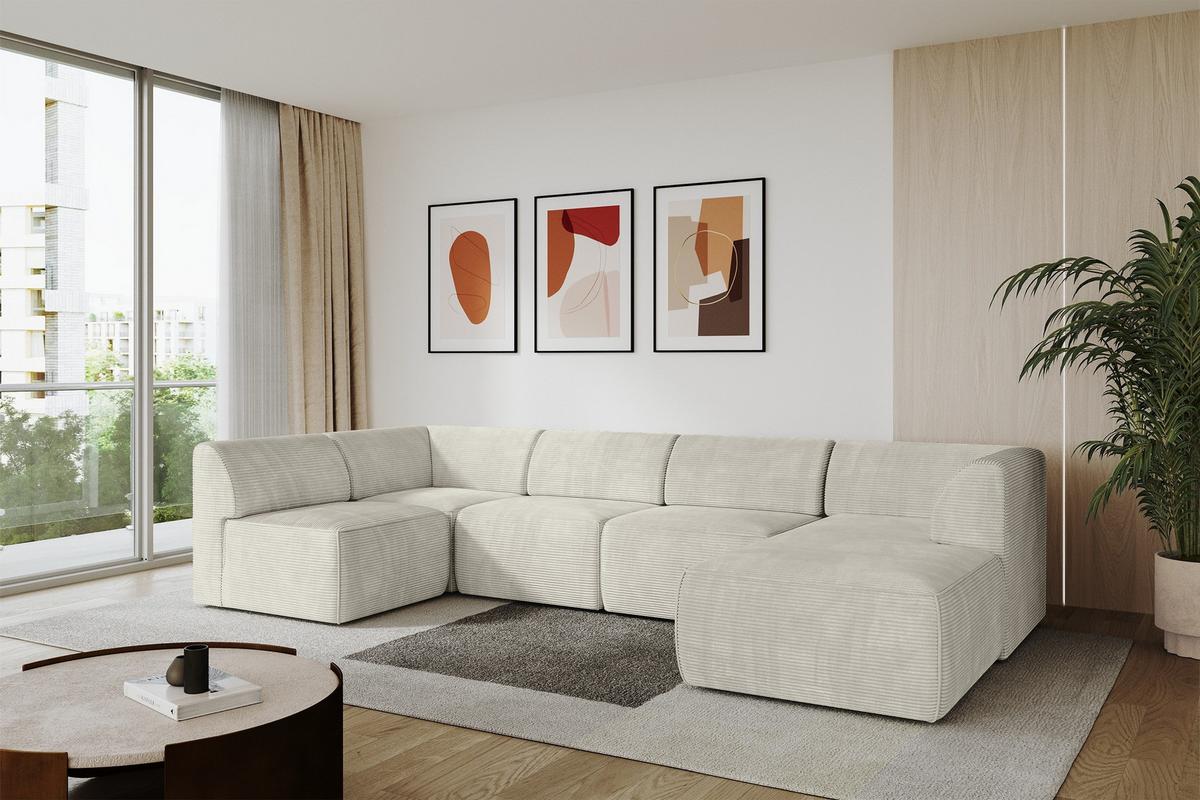 WOHNLANDSCHAFT Ottomane Rechts MOVO-L 345x180x78 cm Cream Cord - Creme, Holzwerkstoff/Kunststoff (180/78/345cm) - ALTDECOR