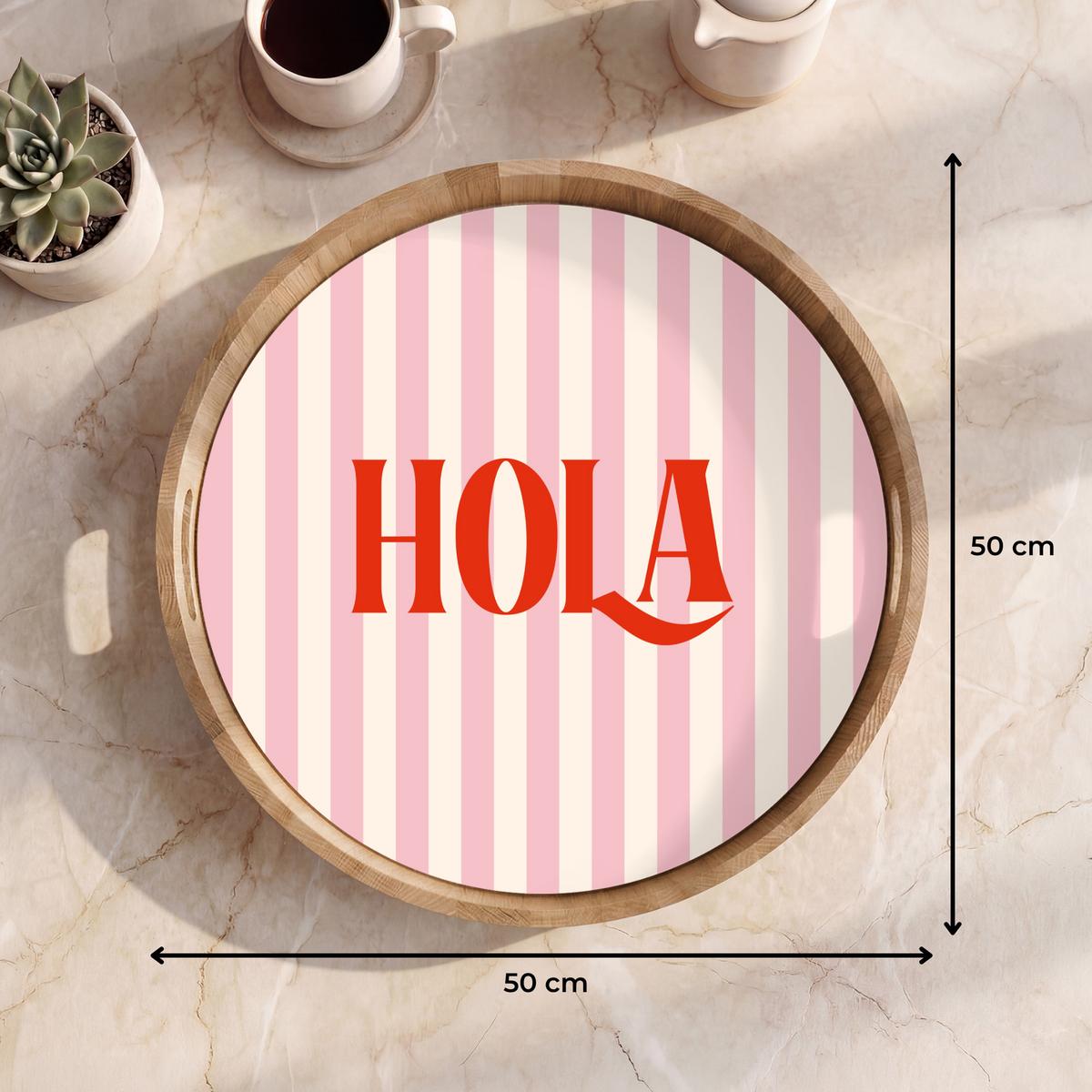 TABLETT Hola - Zitat - Streifen - Pastell - Rosa - Rot - Weiß 50x50 cm - Rosa, Holz (50/5/5cm) - OnlyWow