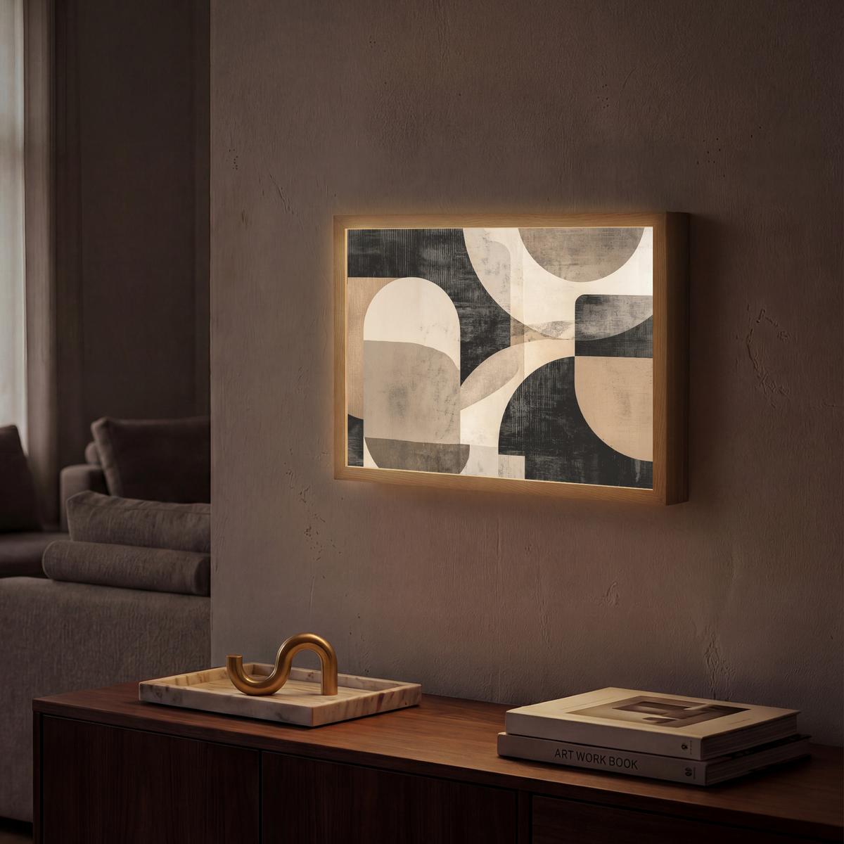 WANDLEUCHTE MIT AKKU Abstrakt - Formen - Modern - Beige 40x30 cm - Grau, Holzwerkstoff (40/30/8cm) - OnlyWow