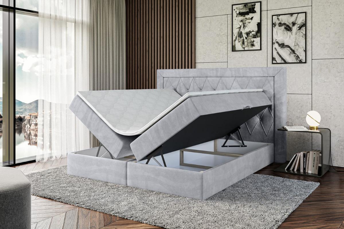 BOXBETT mit H4-Matratze und Lattenrost - NOEL - 140x200 Hellgrau - Hellgrau, Holzwerkstoff (140/200cm) - ALTDECOR