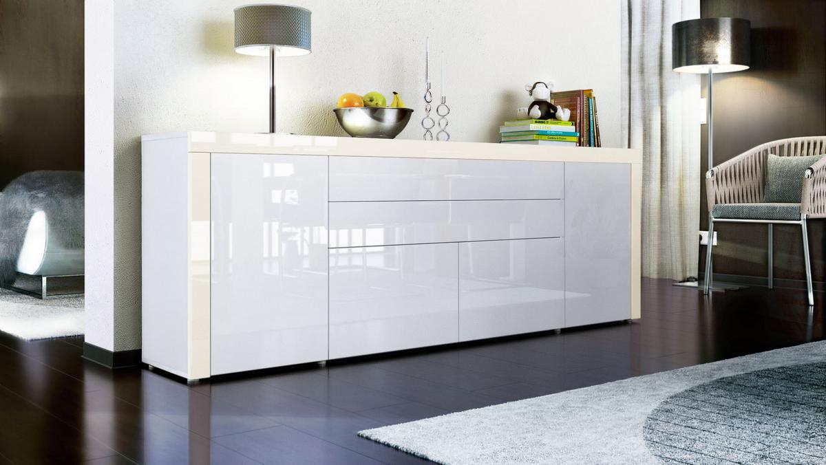 SIDEBOARD La Paz Weiß Hochglanz / Creme Hochglanz - Weiß Hochglanz/Creme, Holzwerkstoff (200/72/35cm) - Vladon
