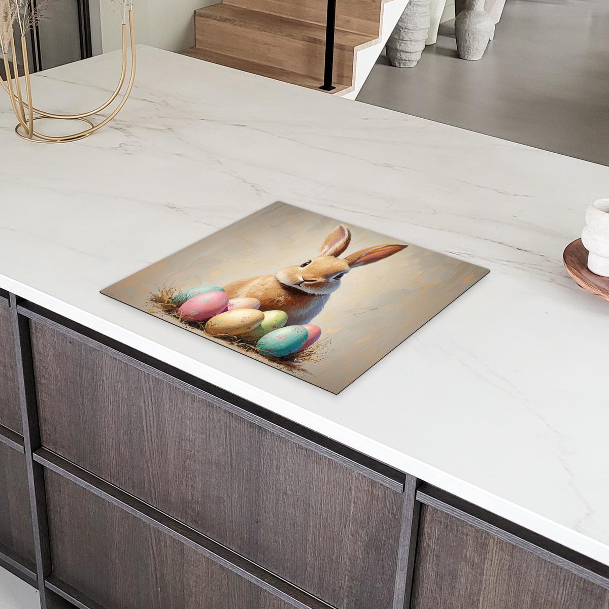 HERDABDECKPLATTE Osterhase - Pastell - Eier Ceranfeldabdeckung 59x52 cm - Beige, Kunststoff (59/52/0.2cm) - MuchoWow