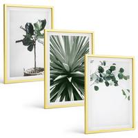 BILDER SET 3er Set - 40x60 cm Goldrahmen - Minimalismus mit grünen Pflanzen - Goldfarben, Kunststoff (40/60cm) - TULUP