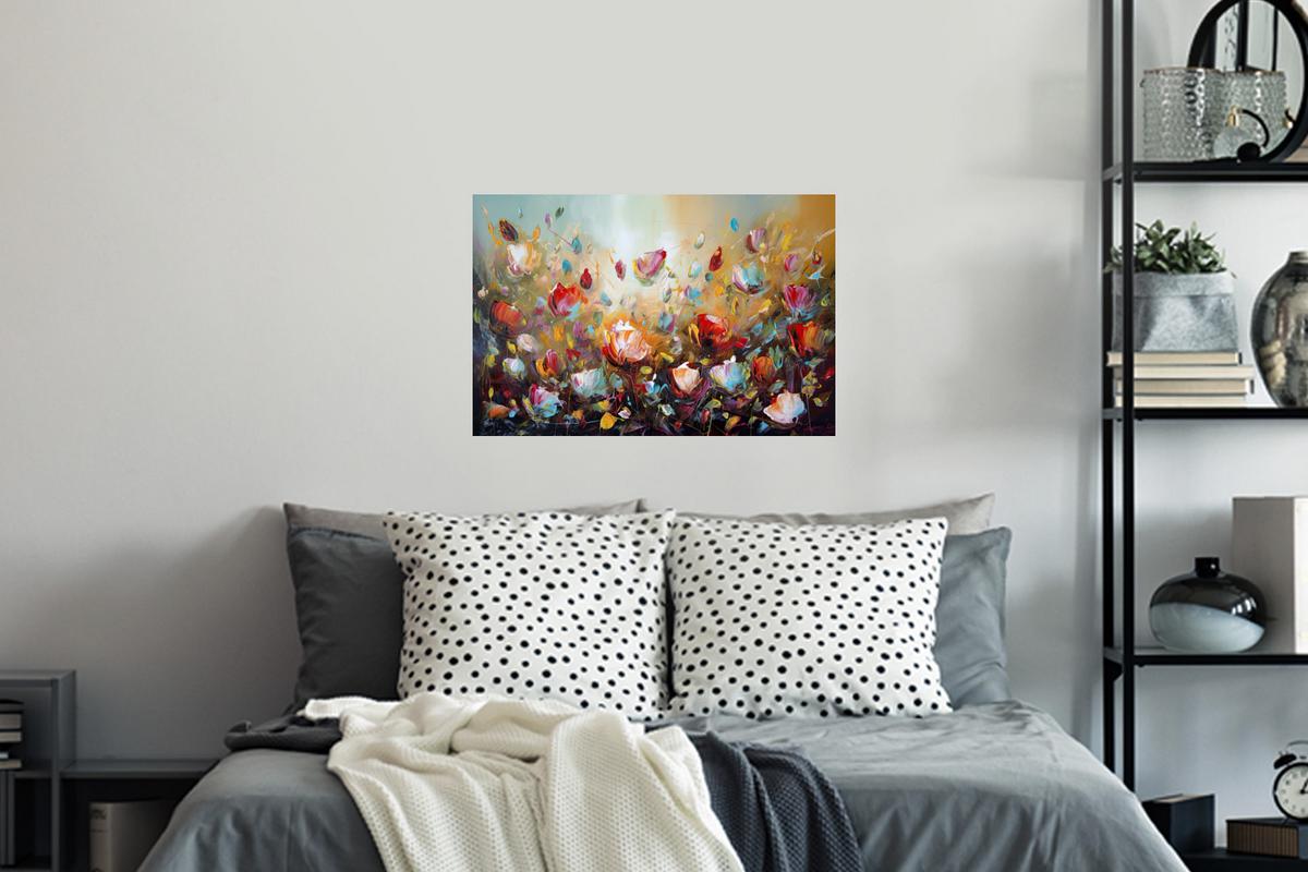 WANDTATTOO Blumen - Kunst - Natur - Ölgemälde Deko Wohnzimmer 60x40 cm - Multicolor, Kunststoff (60/40/0.1cm) - MuchoWow