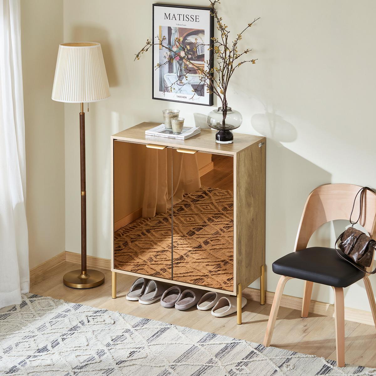 SCHUHSCHRANK Gold - Goldfarben, Glas/Holzwerkstoff (83/100/38cm) - SoBuy