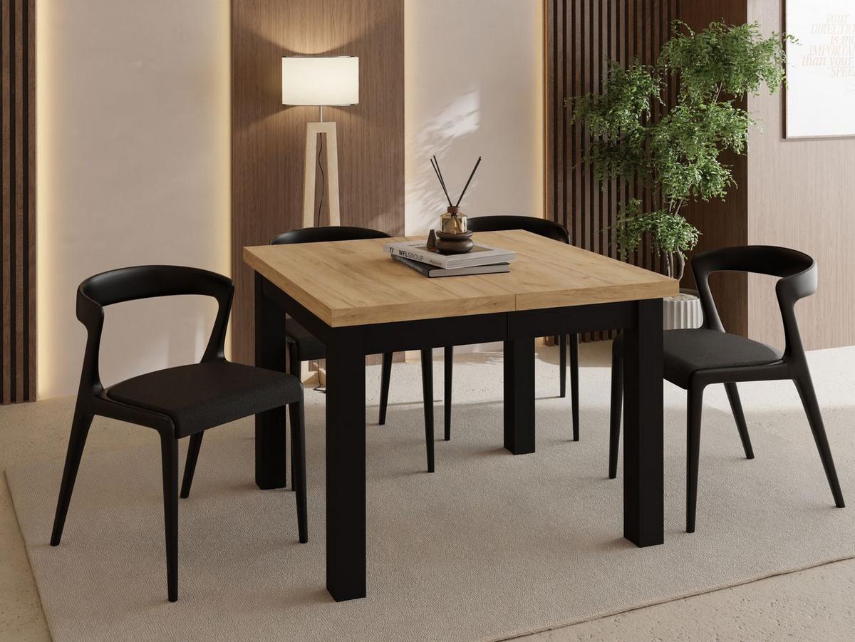 ESSTISCH Toren ausziehbar verlängerbar quadratisch, Eiche Braun 100-200/100/76.5 cm - Eiche Wotan/Schwarz, Holz/Holzwerkstoff (100/200/76.5cm) - WFL GROUP