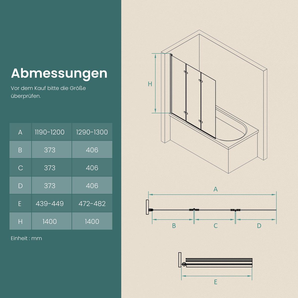 BADEWANNENAUFSATZ 3-teilig faltbar 120/140 cm - Transparent, Glas (120/140cm) - EMKE