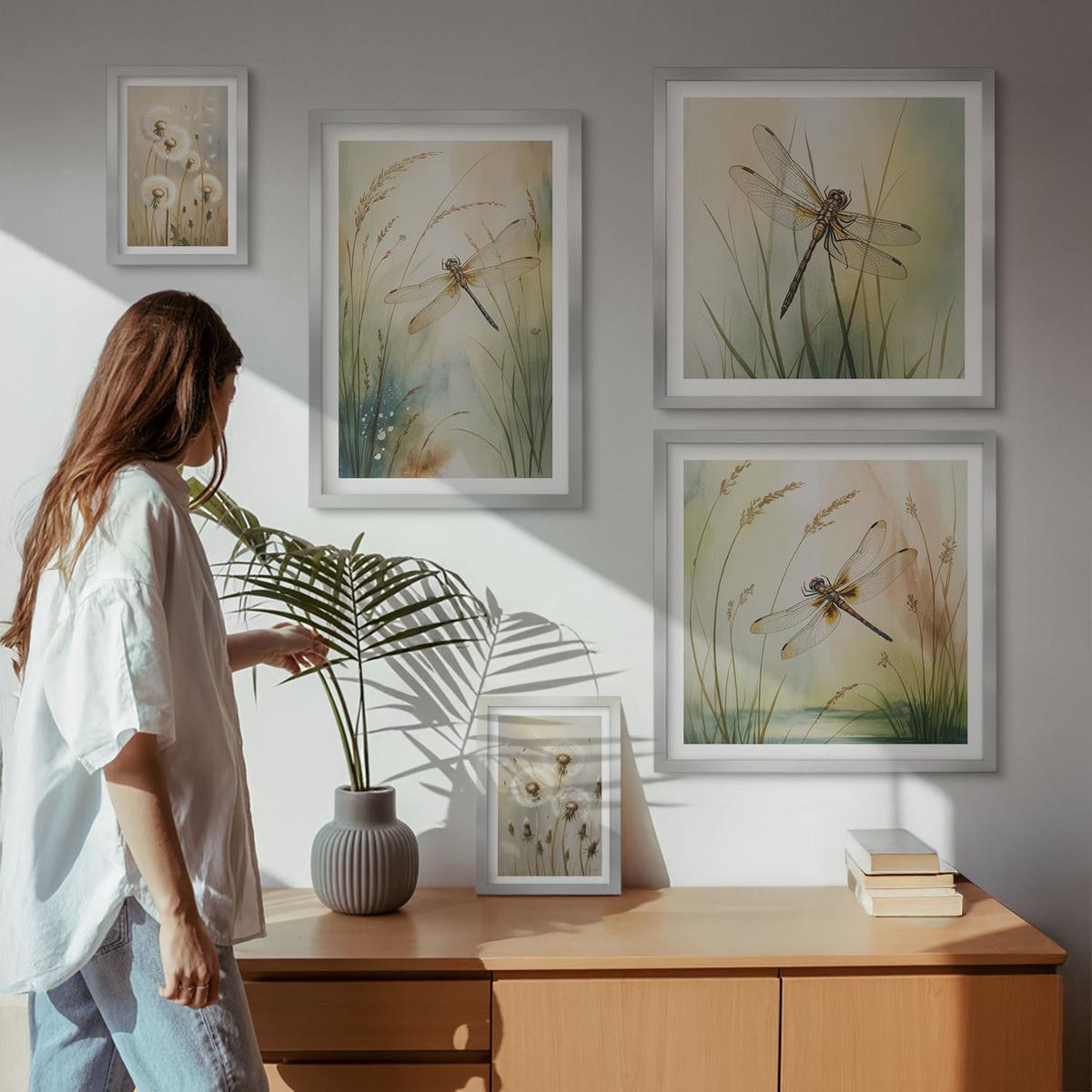 BILDER SET 5er Set - 50x50 cm & 20x30 cm & 40x60 cm Silberner Rahmen - Strandbretter, Surfboote, Vögel - Silberfarben, Kunststoff (40/60cm) - TULUP