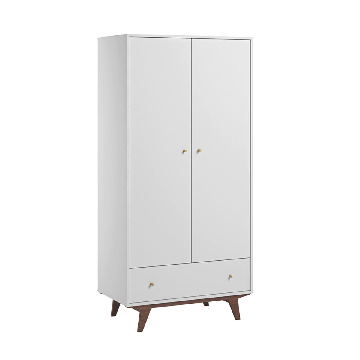 SCHRANK 2 Türen Mid Weiß und Holz - Weiß, Holzwerkstoff (90/185/50cm) - Petits-meubles