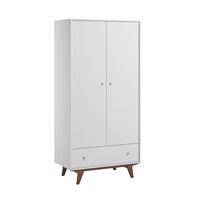 SCHRANK 2 Türen Mid Weiß und Holz - Weiß, Holzwerkstoff (90/185/50cm) - Petits-meubles