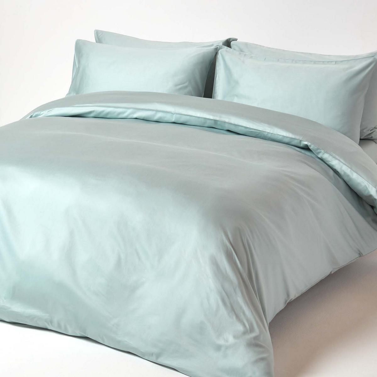 BIO-SPANNBETTLAKEN extra hoch, 100% Baumwoll-Satin - Hellblau, Textil (140/190cm) - Homescapes