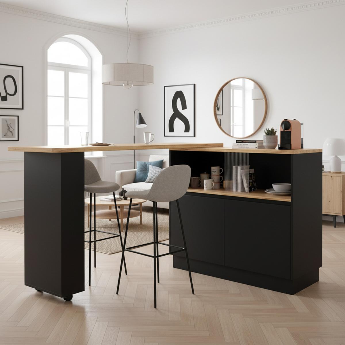 STEHTISCH mit Stauraum und Schiebetüren – Multifunktionaler Bartisch 120 cm - Schwarz, Holzwerkstoff/Metall (45/90/100cm) - Urban Meuble