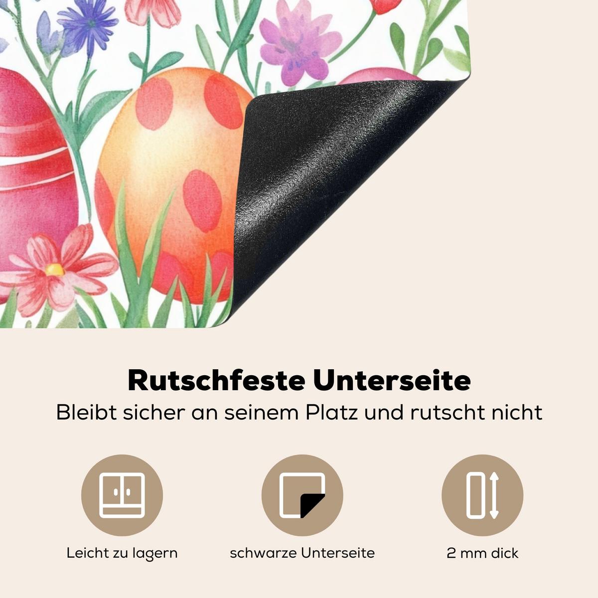 HERDABDECKPLATTE Blumengarten - Bunt - Eier Ceranfeldabdeckung 78x52 cm - Weiß, Kunststoff (78/52/0.2cm) - MuchoWow
