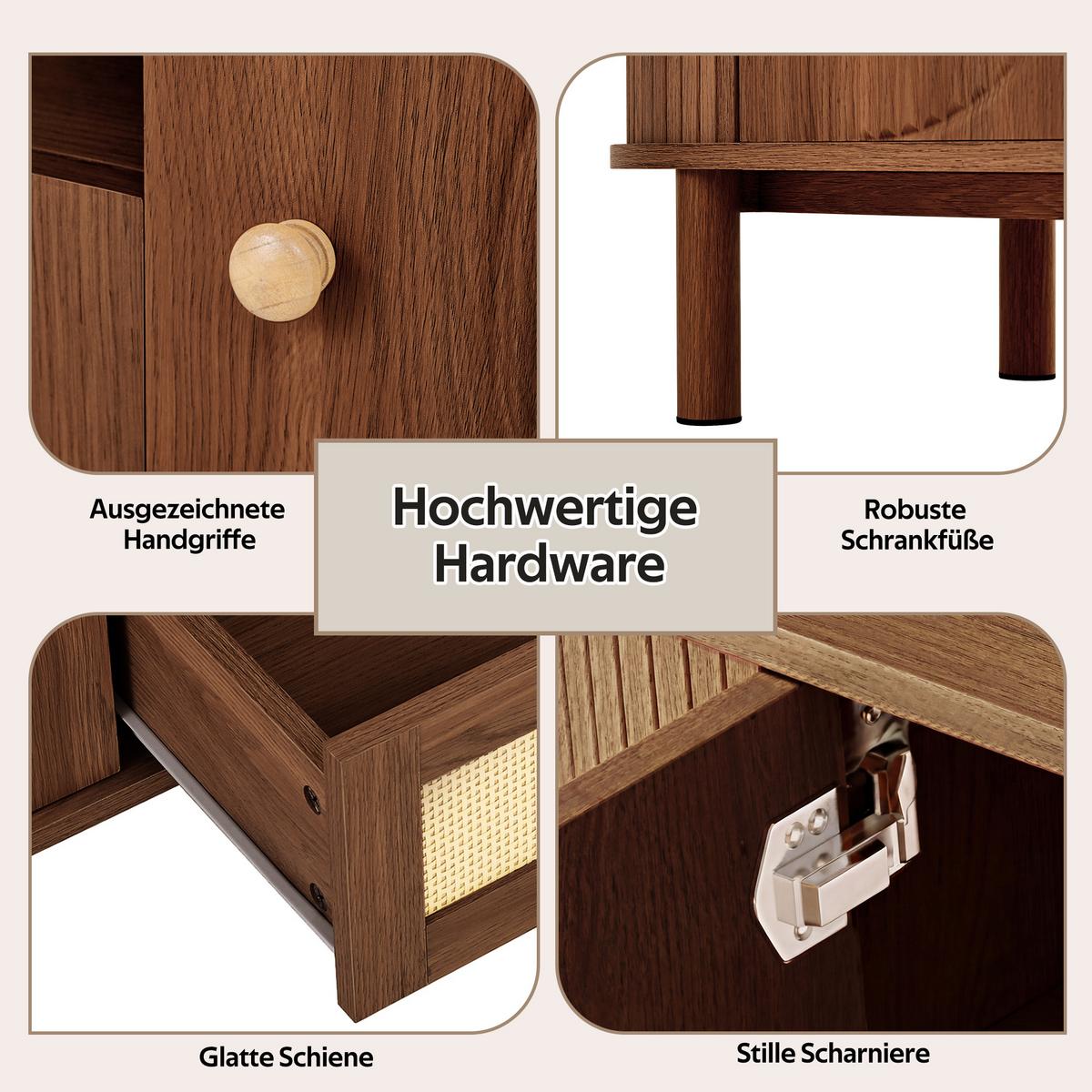 TV-SCHRANK 175 cm Nussbaum MDF mit Rattan-Schublade, offenen Fächern und Runddesign - Walnussfarben, Holzwerkstoff (175/51/36cm) - Urban Meuble