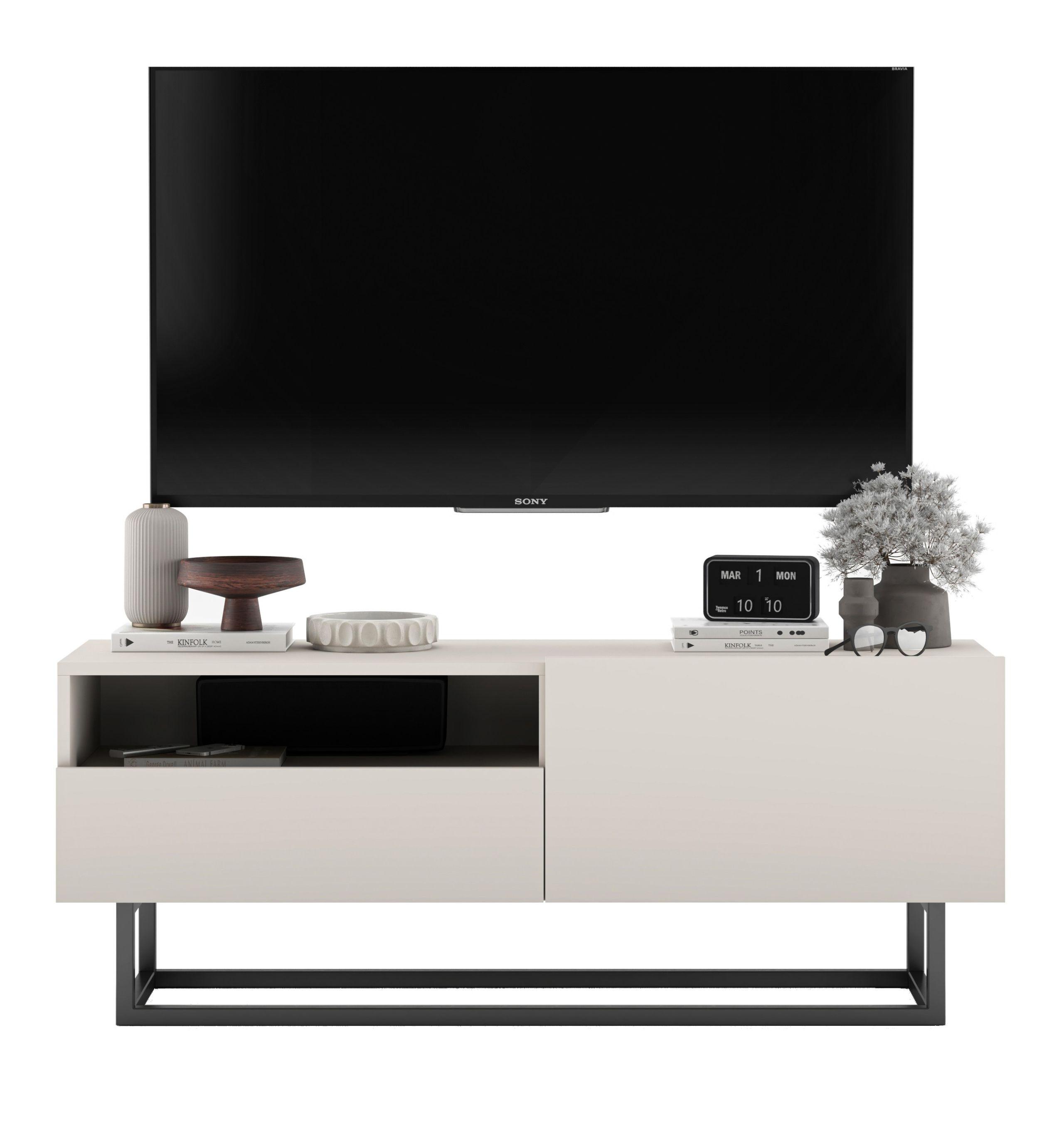 TV-SCHRANK Enjoy Kaschmir matt mit Metallrahmen Schublade 120 cm - Kaschmir/Schwarz, Holzwerkstoff/Metall (120/46/35cm) - Meble Lindner