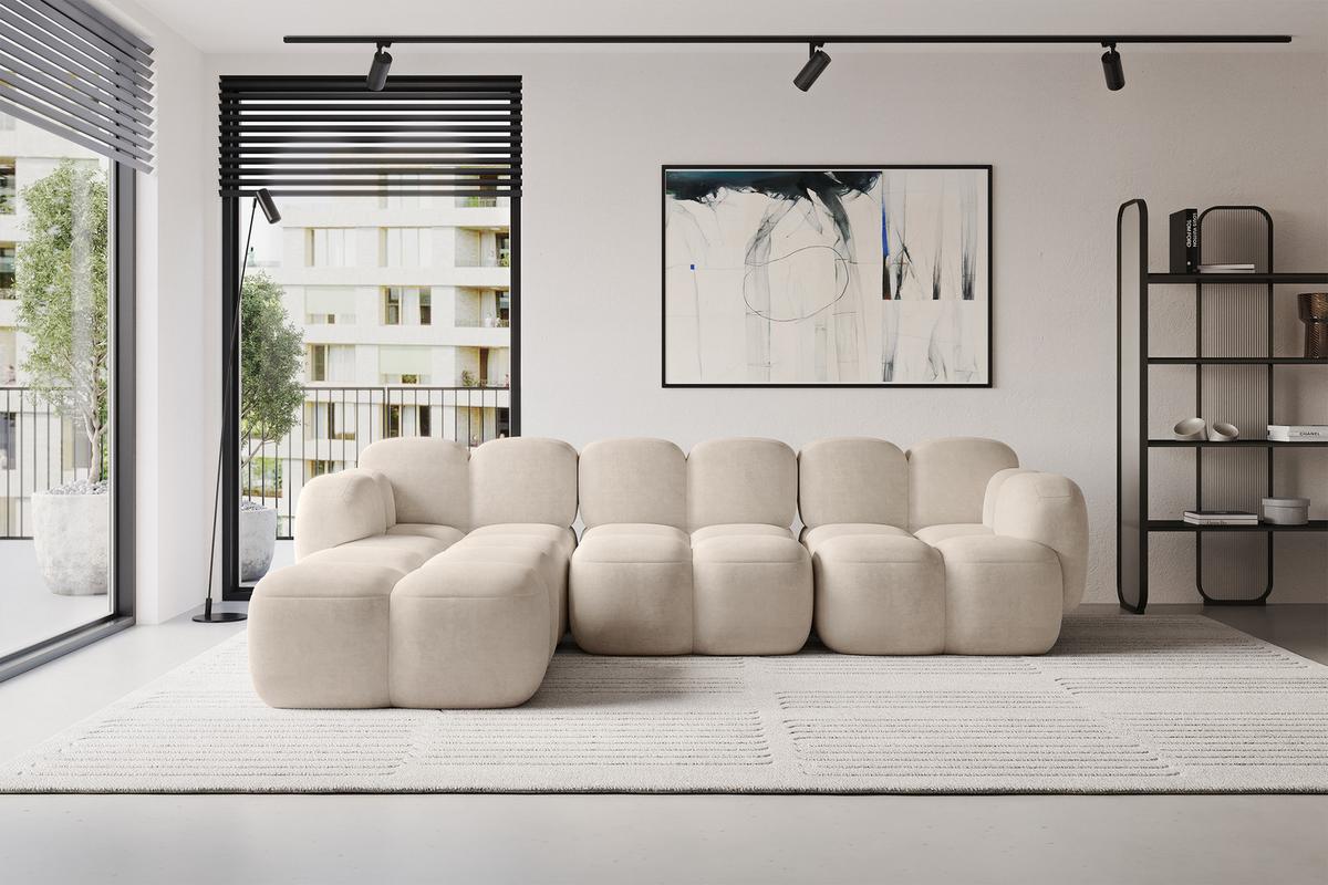 ECKSOFA modulares Sofa Links Miko-L2 302x205x75 Beige Velours - Ecru/Schwarz, Holzwerkstoff/Kunststoff (302/205cm) - ALTDECOR
